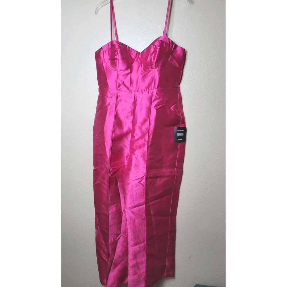 Lulu's Hot Pink Taffeta‎ Bustier Jumpsuit Women's Size L New With Tags